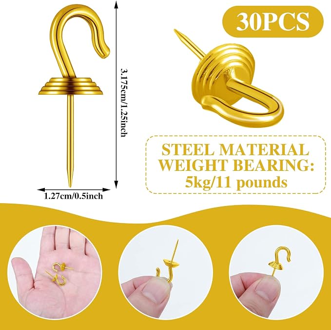 Hotop 30 Pieces Push Pin Wall Hooks Metal Thumb Tack Hangers Iron Alloy Nail - Image 2