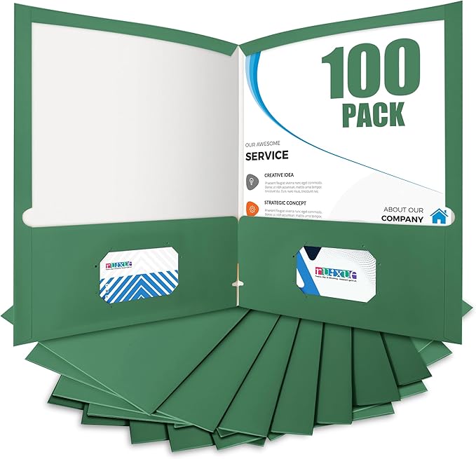 ®100 Packs Green Two Pocket Folders, File Folder by BIBRADAA