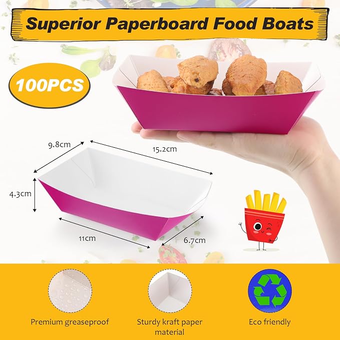 Yinkin 100 Pcs 2lb Paper Food Trays Boat 2lb Disposable Nacho Trays Kraft Paper - Image 2