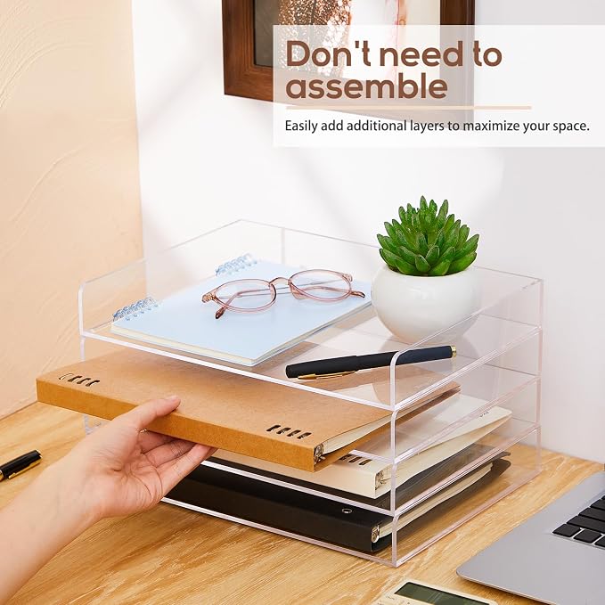 Harloon 4 Tier Paper Organizer Letter Tray Acrylic Desk File Organizer Heavy - Image 3