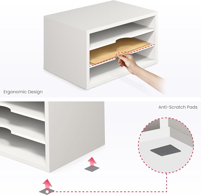 Ballucci File Organizer, 3-Tier Document Paper Sorter, Stackable Wood Desk - Image 7