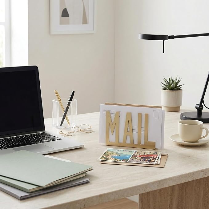 MyGift Mail Holder Organizer Countertop Modern Brass Metal - Image 2