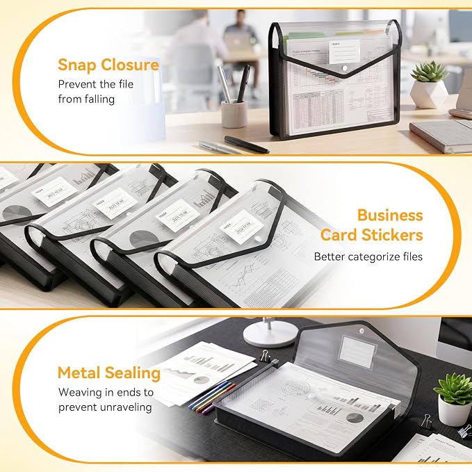2 Pack Plastic Expanding File Folder, Transparent Accordion File Pouch - Image 3