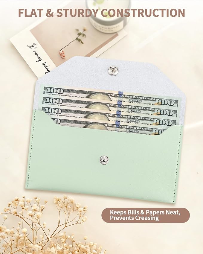 1 Pieces Money Saving Binder, Light Green PU Leather Cash Envelopes Cash Wallet - Image 4