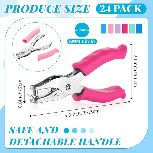 Crtiin 24 Pieces Single Hole Punch Handheld 1/4 Inch Hole Metal Paper Puncher - Image 2