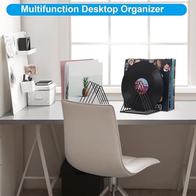 EASEPRES Vinyl Record Holder Storage, 9 Slot Metal Magazine Book Album Display - Image 8