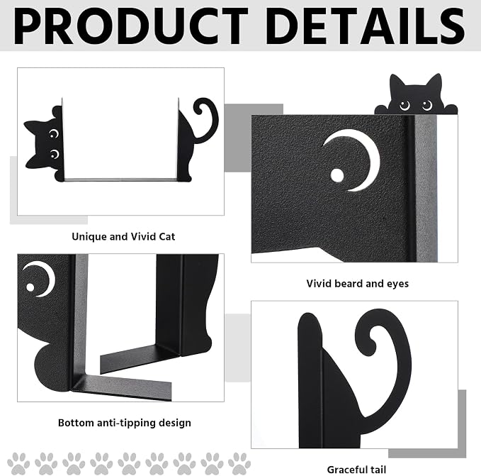 Geelin Peeping Cat Metal Bookends Set of 2 Cute Book Ends - Image 2