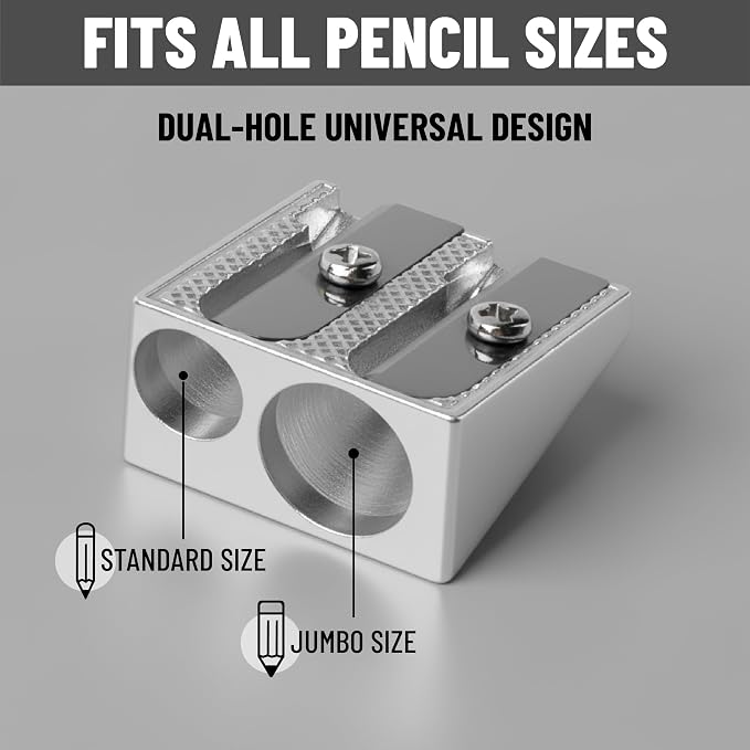 Mr. Pen- Handheld Metal Pencil Sharpener, 12 Pack | 2-Hole Dual Size, Bulk - Image 3