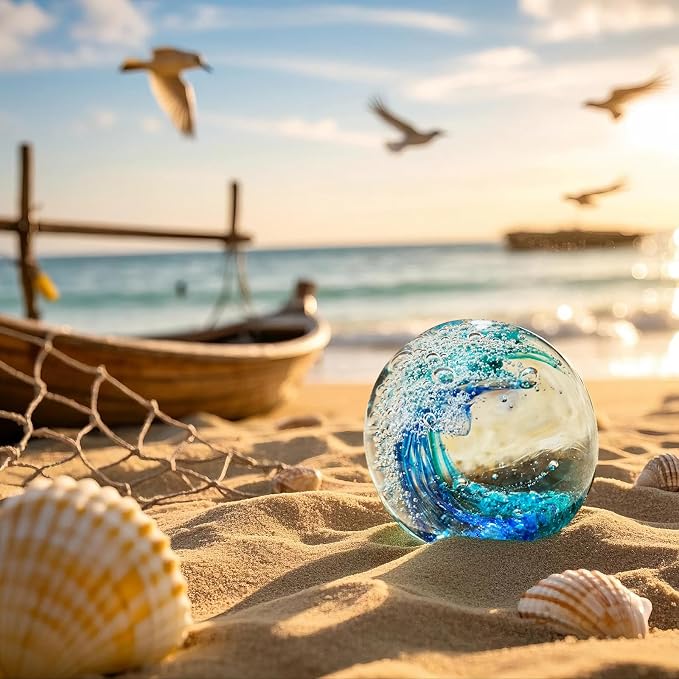 Hand Blown Ocean Wave Glass Ball ：Unique Gift - Image 4