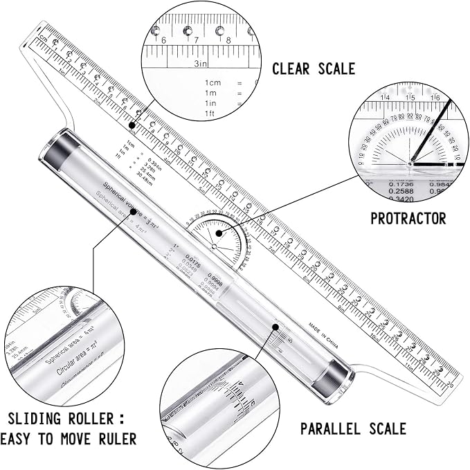 Frienda 2 Pieces Plastic Measuring Rolling Ruler Drawing Parallel - Image 2