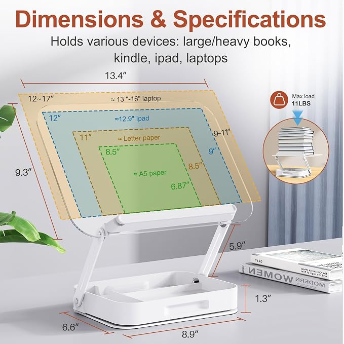 Acrylic Book Stand with Storage, Adjustable Book Holder - Image 2