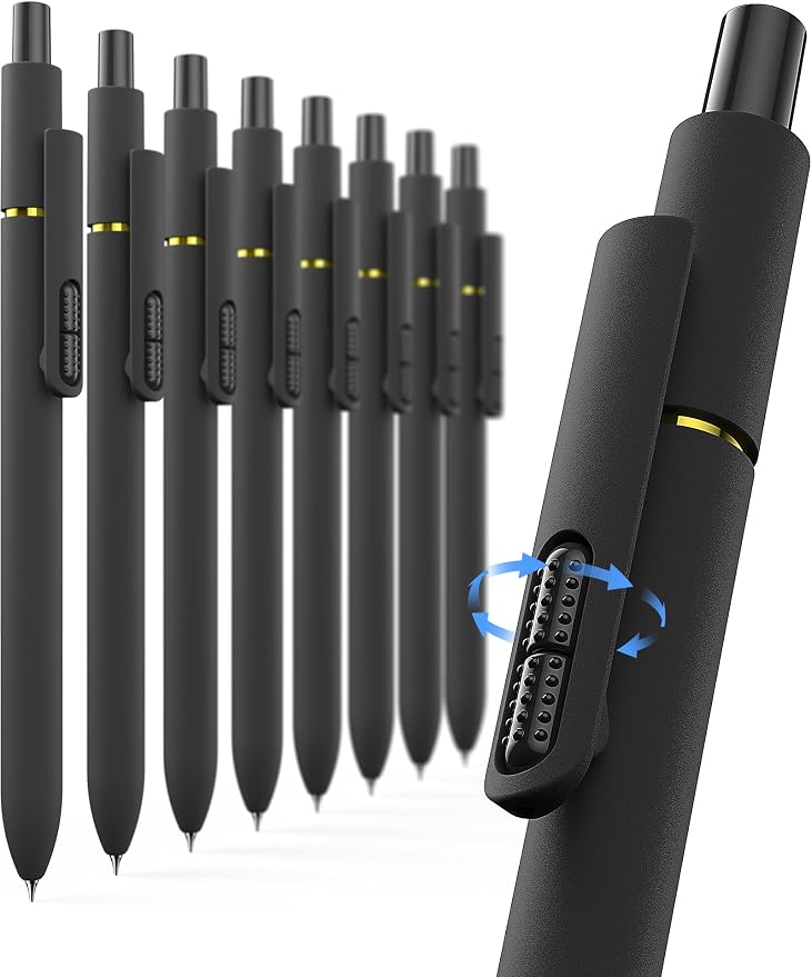Hiacry 8 Pcs Gel Pens, Quick-Dry Long Lasting Black Ink-0.7 MM Fine Point | by HIACRY