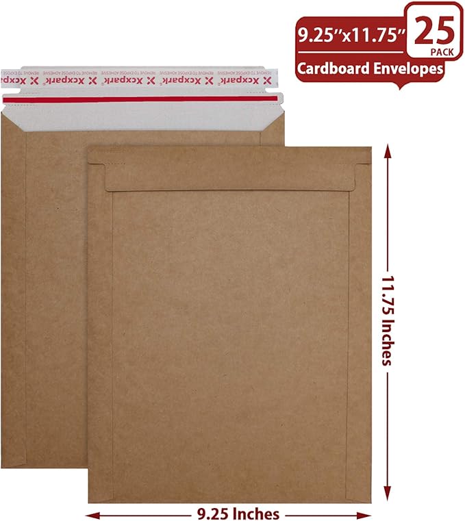 Xxcxpark 25 Pack kraft brown Rigid Mailers 9.25 x 11.75 inches, Self Seal Photo - Image 2