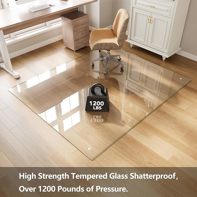 Koonmi Chair Mat for Carpet, Tempered Glass 54"x72" Office Chair Mat, Glass - Image 2