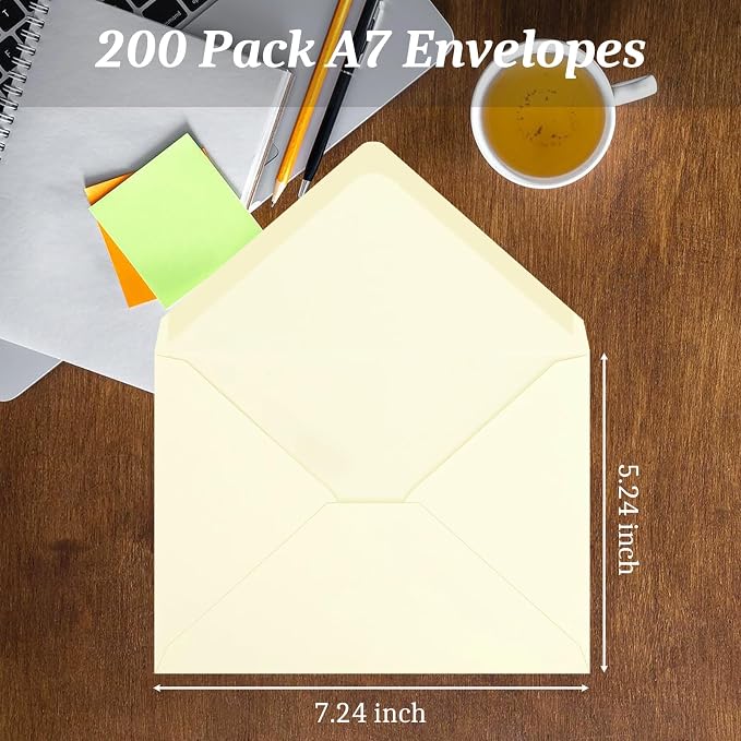 200 Pack A7 Envelopes, Ivory Greeting Card Envelopes Self Seal, 5.24 x 7.24 in - Image 3