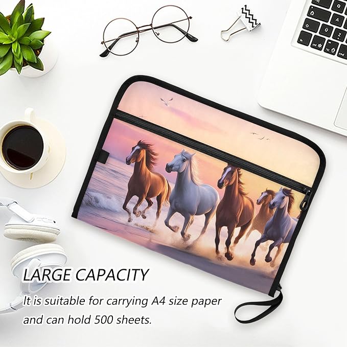 Expanding File Folder Beach Horse Accordion File Organizer 13 Pockets Document - Image 5