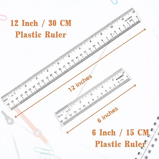 Plastic Rulers, 6 Inch Ruler, 12 Inch Ruler, Straight Plastic Ruler Set - Image 5