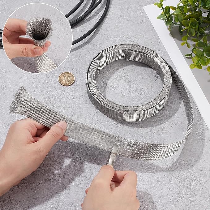 UNICRAFTALE 1" Wide Stainless Steel Braided Sleeving Braid Cable Wire Shielding - Image 5