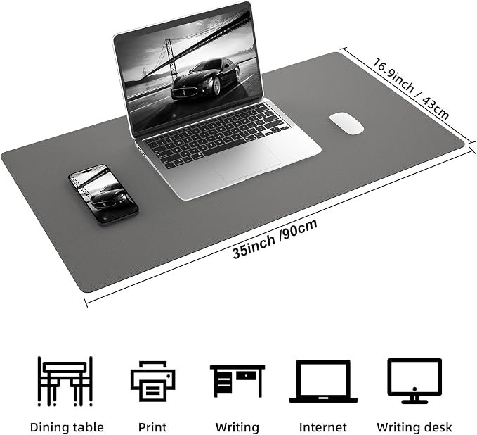 AFIING Cork Desk Mat, Dark Grey, 35.4" x 17", Desk pad Protector | Dual-Sided - Image 2
