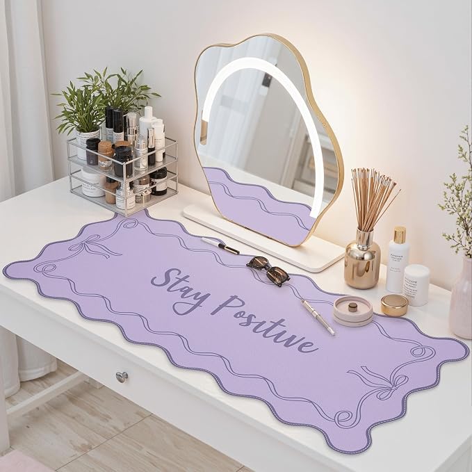 iCasso Purple Office Decor for Women, Scalloped Desk Cover Mat, Large Mouse Pad - Image 7
