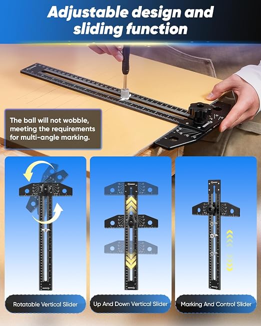 Saker Aluminum Alloy Multi-Angle Marking Ruler, Adjustable Sliding T-Square - Image 4