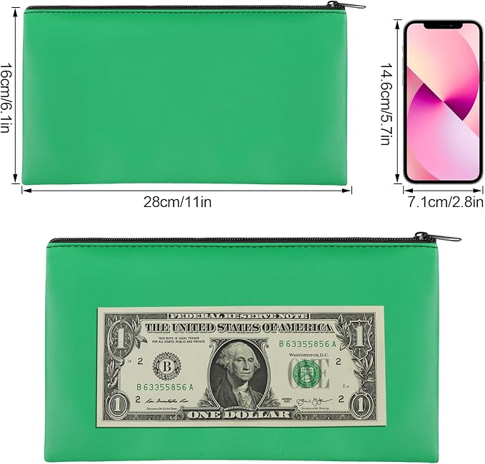 2 Pieces Money Bags with Zipper, 11x6.1 inch Money Pouch, Bank Bag, Cash Bag - Image 2
