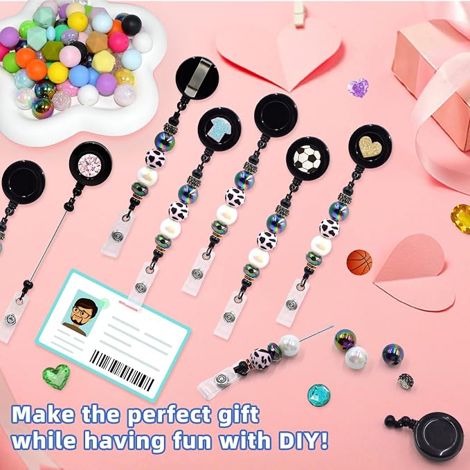 15pcs Black Beadable Badge Reels Making Kits - Image 2