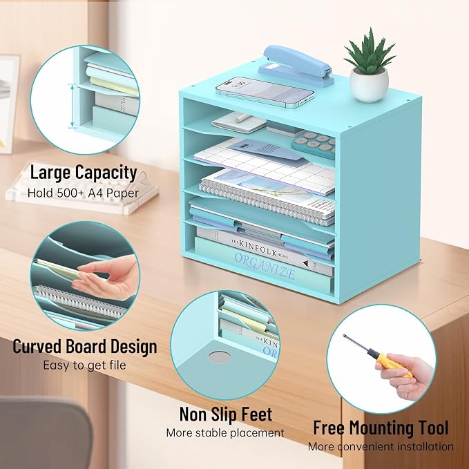 5-Tier Wood Desk Organizer, Paper Tray Organizer - Image 5