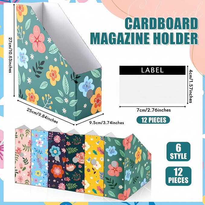 PerKoop 12 Pcs Decorative Magazine File Holders Floral Foldable File Folders - Image 2