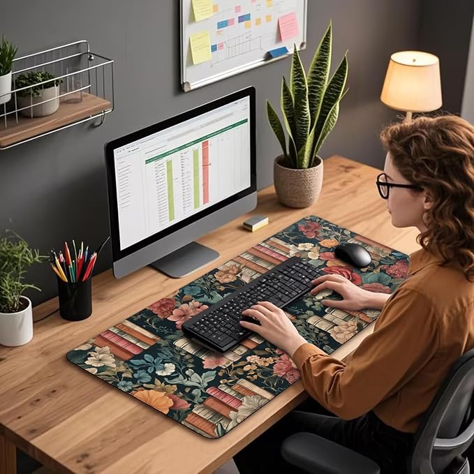 Vintage Library Floral Large Gaming Mouse Pad 31.5"x15.7"｜Books and Roses XXL - Image 3