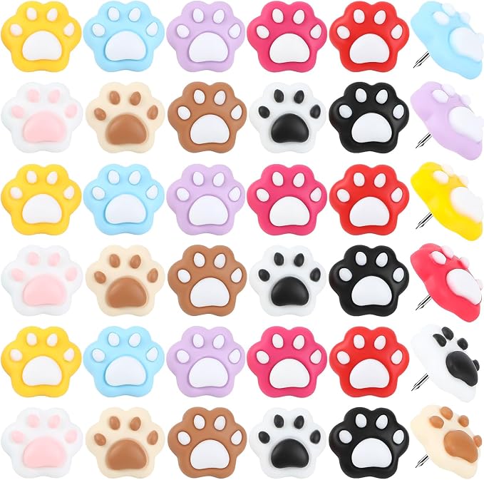 JANYUN 60Pcs Cat Paw Push Pins Cute Decorative Animal Thumb Tacks | Resin Cat by JANYUN