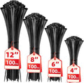 Cable Zip Ties, 400 Pack Black Assorted Sizes 12+8+6+4 Inch, Plastic Wire Ties by HAVEMETD