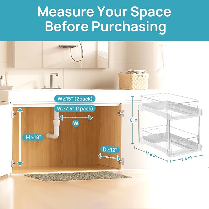 Vtopmart 4 Pack Plastic Bathroom Under Sink Pull-Out Organizer - Image 6