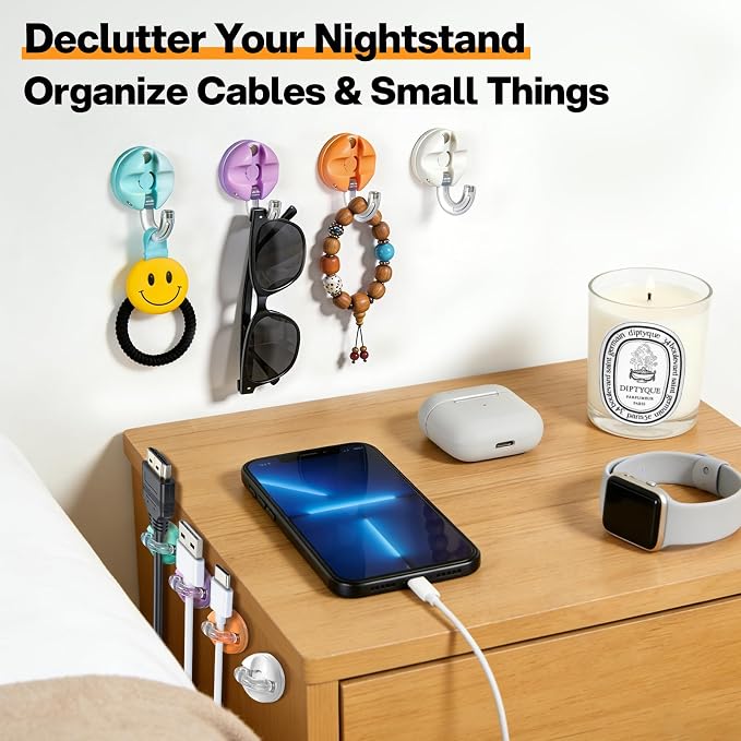 6 Pack 360° Rotatable Magnetic Cable Clips, Under Desk Cable Holder, Acrylic - Image 2