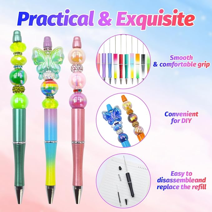 150 Pieces DIY Beadable Pen Kit – 50 Plastic Ballpoint Pens - Image 3