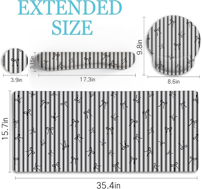 LIMKRIAN Black Striped Ergonomic Large Desk Mat Set - Image 6
