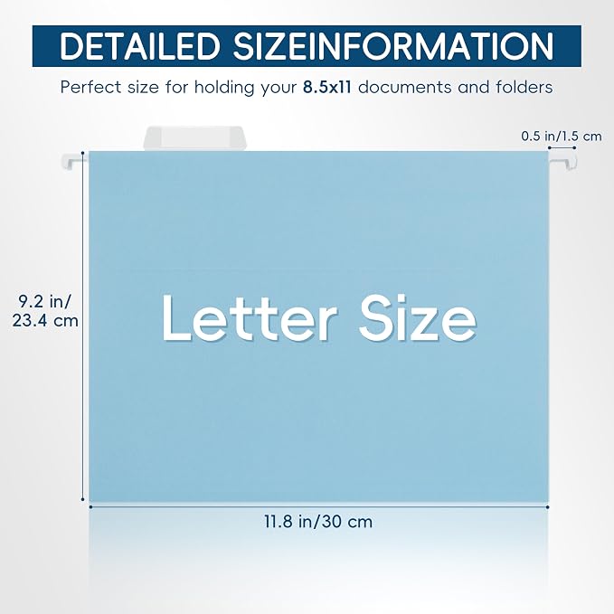 Blue Hanging File Folders, 25 Pack Letter Size File Folders - Image 3