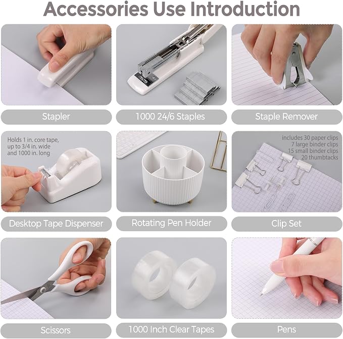 SKYDUE White Office Supplies Set, Office Desk Accessories 10PCS, Pencil Holder - Image 4