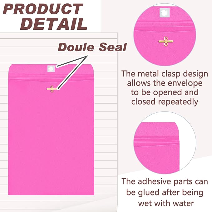 Geyee 100 Pcs Clasp Manilla Envelopes 9 x 12 Inch Gummed Colored Envelopes - Image 3