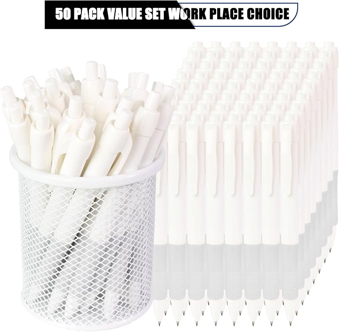 deegtran Pens Bulk, 50 Pack No Bleed White Barrel Black Ink Click Pens - Image 2