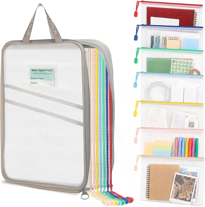 7 Pack PVC Mesh Zipper Pouch Set by ROYPACKStorageSolutions