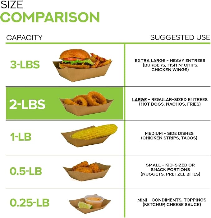 Large Disposable Brown Kraft Paper Food Trays, 2-Lb Concession Tray, Serving - Image 4