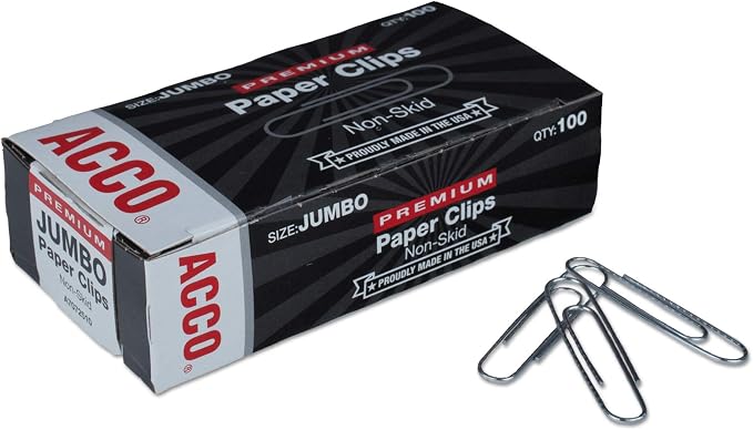 ACCO Jumbo Paper Clips, Steel Wire, 20 Sheet Capacity, 1 Box of 100 Clips by ACCO+Brands