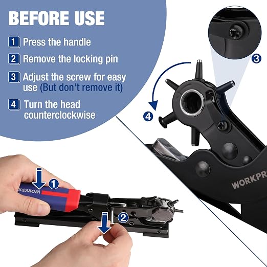 WORKPRO Leather Hole Punch Set, Desktop Rotary Belt Hole Puncher | Heavy Duty - Image 5