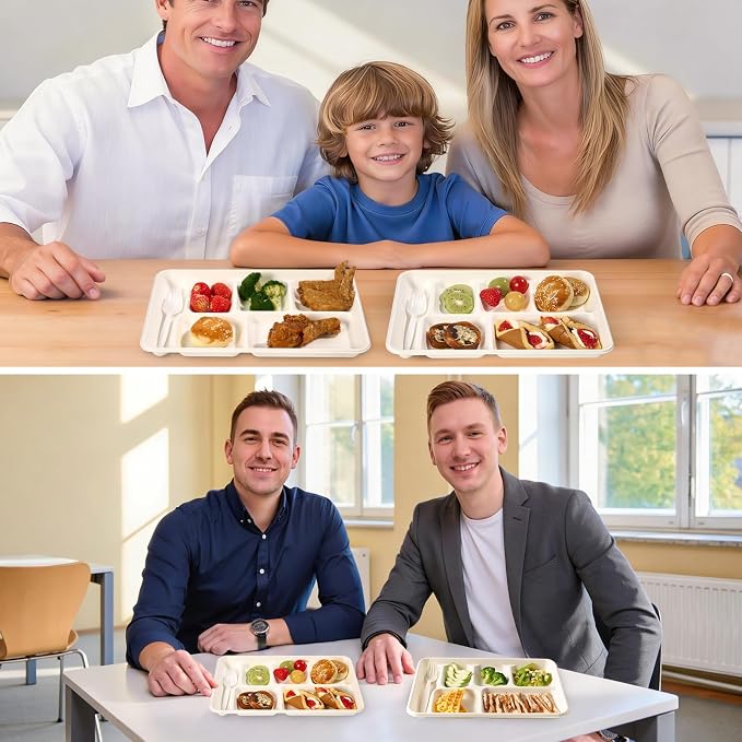 Turbo Bee Compartment Paper Plates, Heavy Duty Bagasse Serving Plates - Image 6