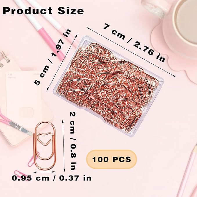 100 Pack Love Heart Shaped Paper Clips, Mini Paperclips Papers, 0.8inch Small - Image 2