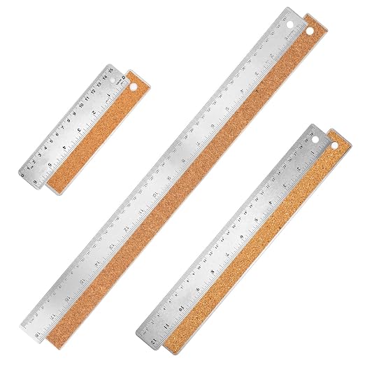 Metal Ruler with Cork Backing 6+12+18 Inch Stainless Steel Metal Ruler Non-Slip by Sliverdew