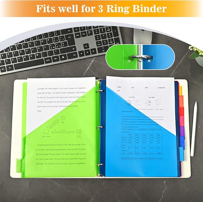 8-Tab Dividers for 3 Ring Binder, Subject Dividers, 3-Hole Plastics Sheets - Image 6