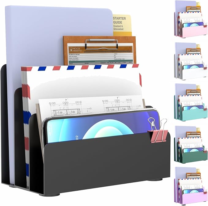 Mail Organizer Countertop, Small Desk File Organizer, Metal File Holder by OUTIOE