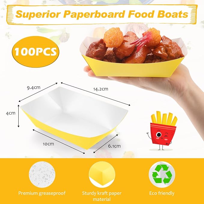 Yinkin 100 Pcs Paper Food Trays Boat 1 lb Disposable Nacho Trays Taco Chip - Image 2